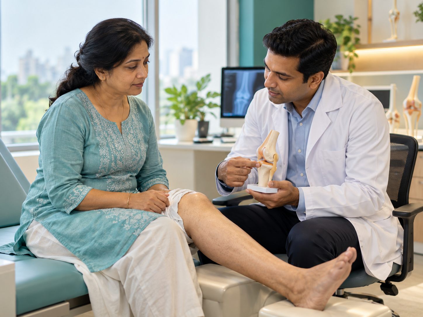 Illustrative knee consultation scene